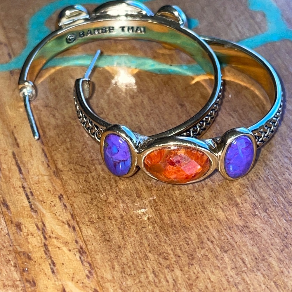 Orange and purple “stone” Barse Thai hoop Earrings